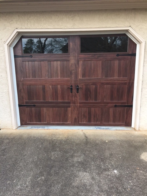 Steel door wood stain look installation
