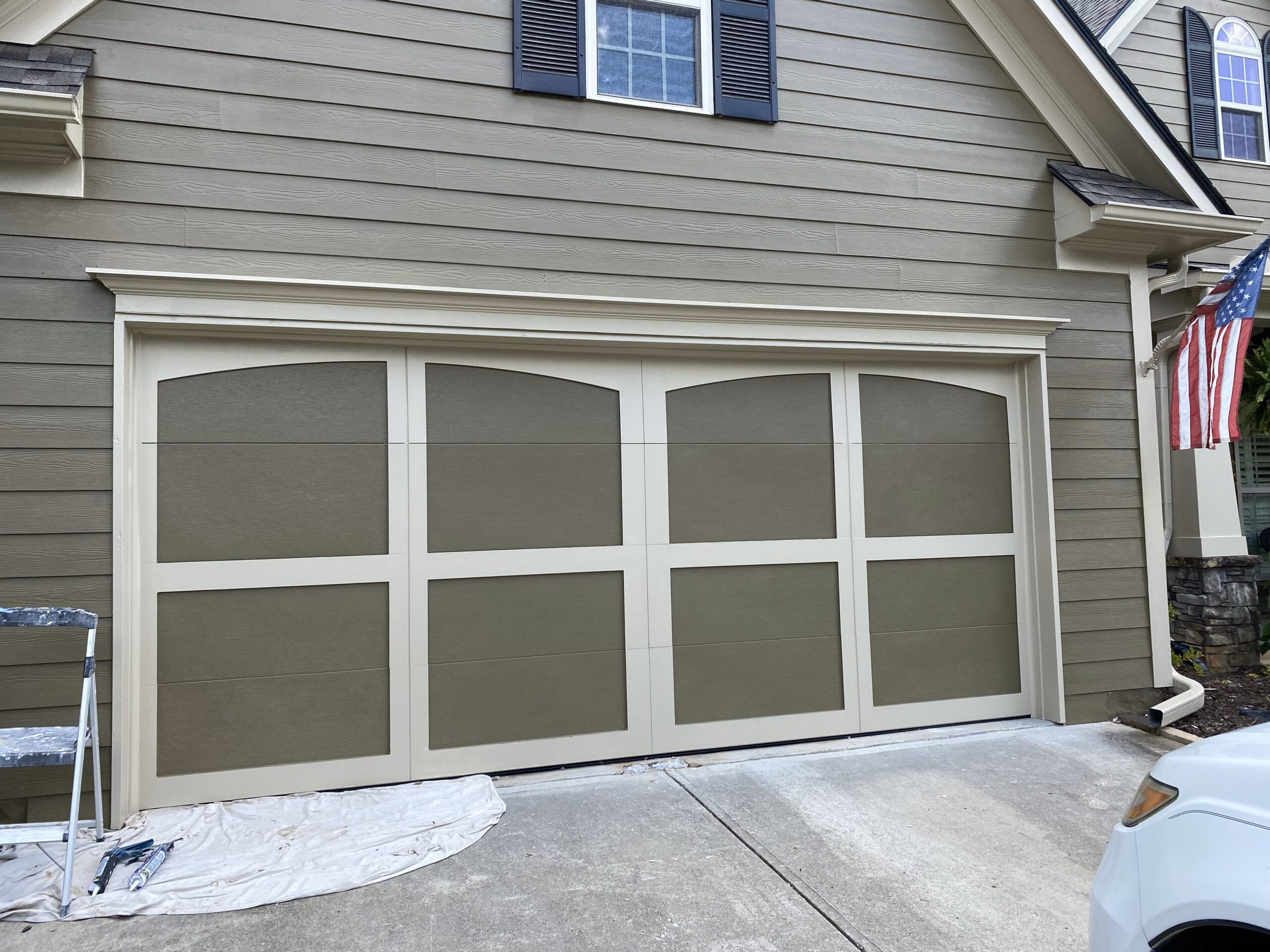 Carriage house overlay garage door