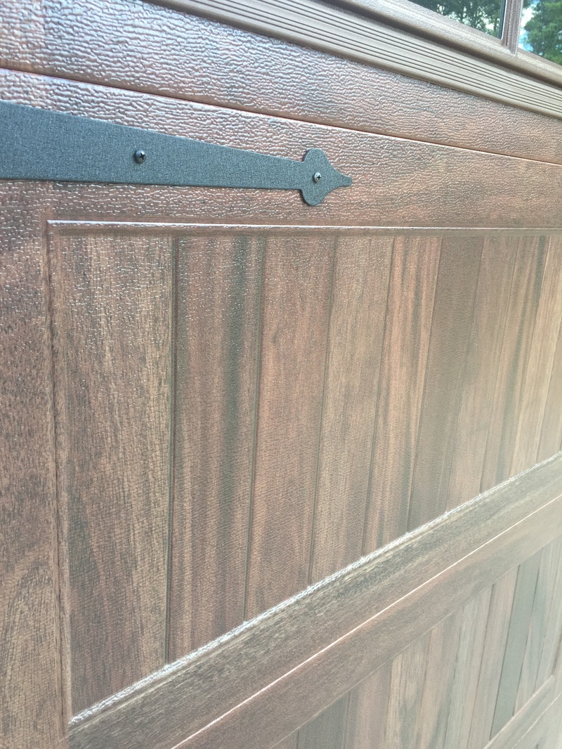 Steel door wood stain look installation
