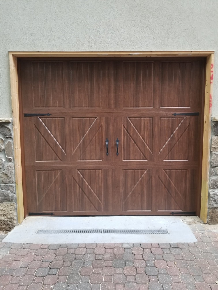 Steel door wood stain look installation